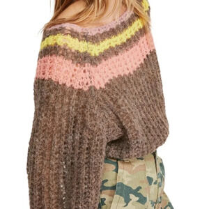 Free People Reach For The Stars Taupe Wide Neck Sweater. Size S